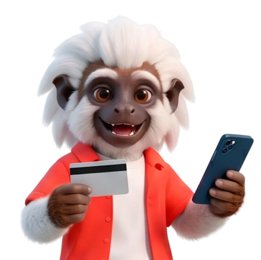 La mascota de ApoYo sostiene una tarjeta y un celular al que le llueven monedas